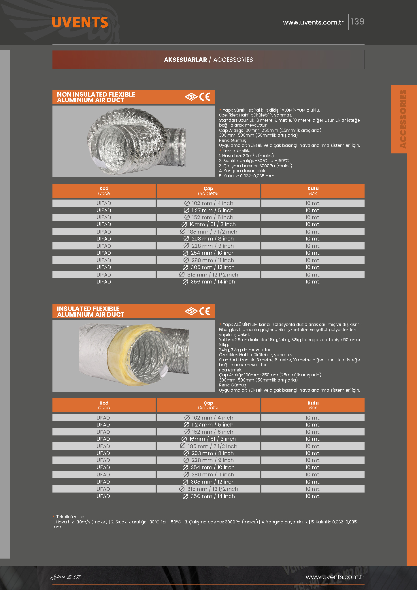 NON INSULATED FLEXIBLE ALUMINIUM AIR DUCT