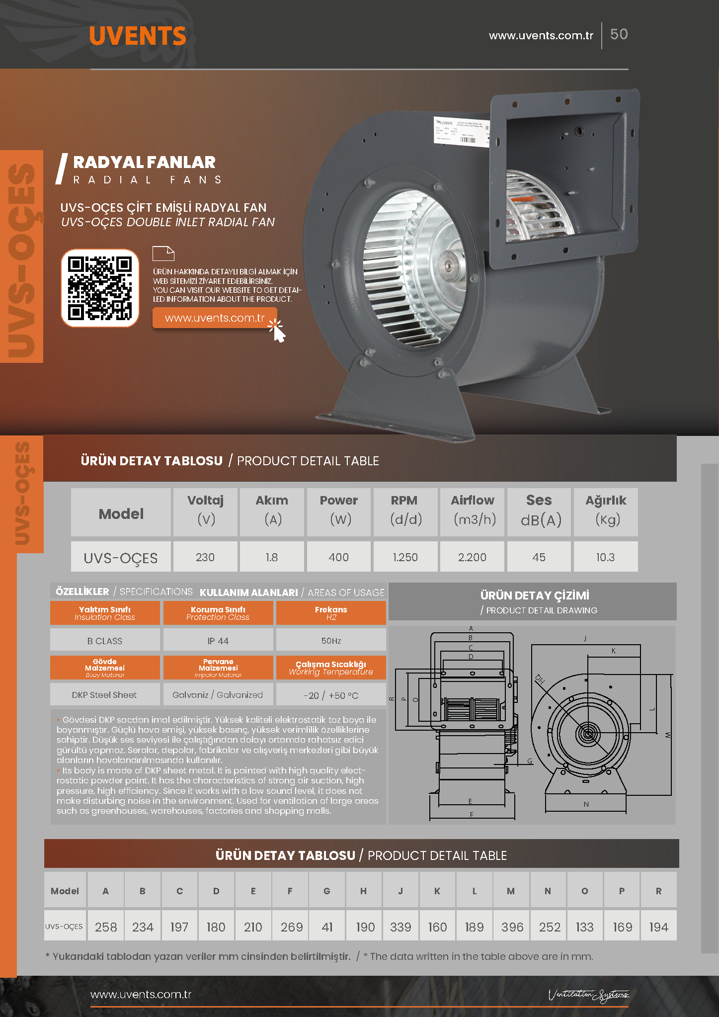 UVS-OÇES DOUBLE SUCTION RADIAL FAN