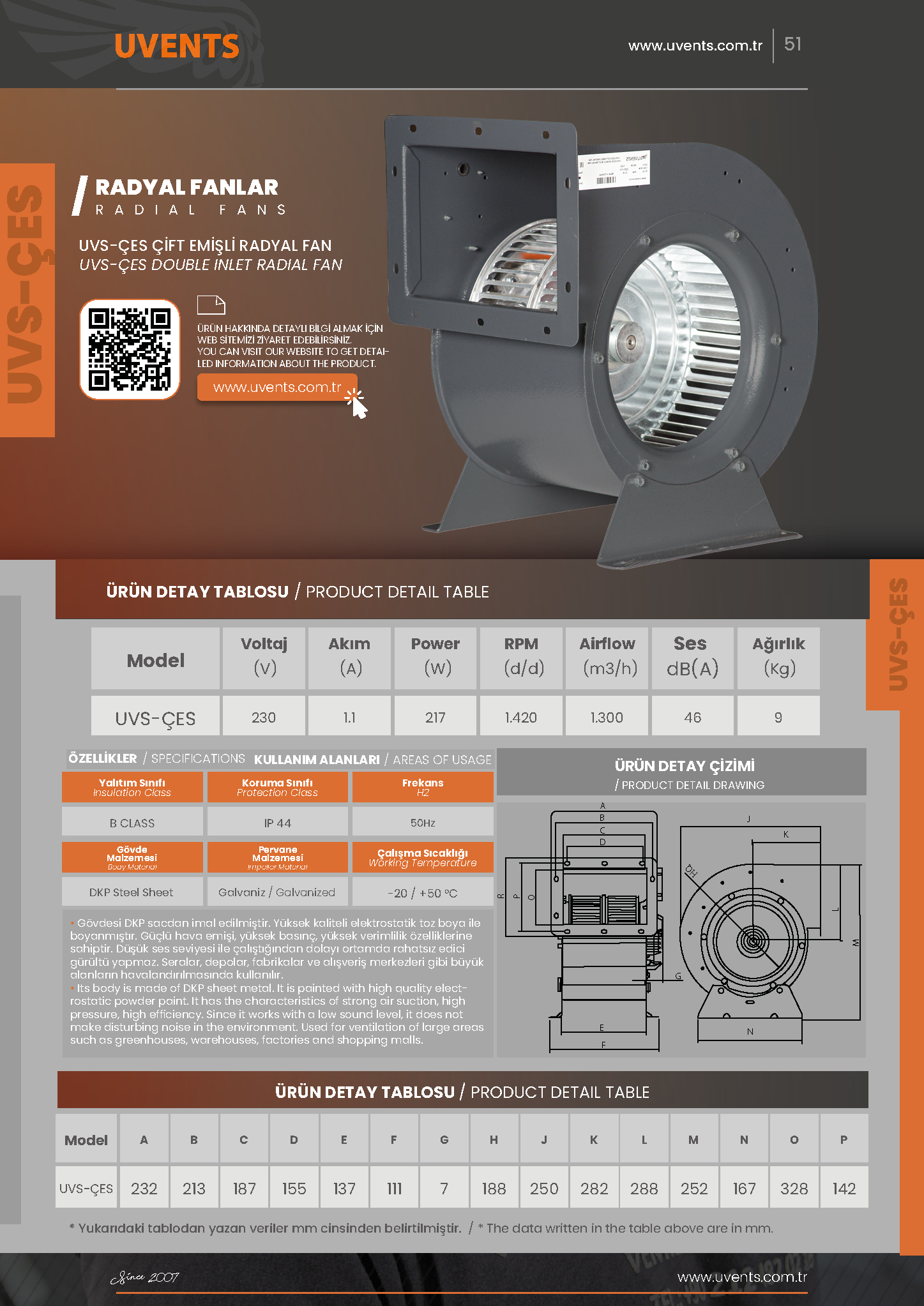 UVS-ÇES ÇİFT EMİŞLİ RADYAL FAN